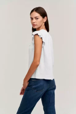 Velvet By Graham & Spencer Womens STACY RUFFLE SLEEVE TANK