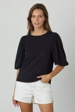 Velvet By Graham & Spencer Womens UMA PUFF SLEEVE TEE