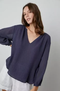 Velvet By Graham & Spencer MARILYN COTTON GAUZE PEASANT BLOUSE