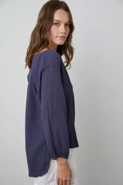 Velvet By Graham & Spencer MARILYN COTTON GAUZE PEASANT BLOUSE
