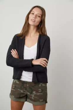 Velvet By Graham & Spencer JAZ TEXTURED TAPE YARN CARDIGAN Womens