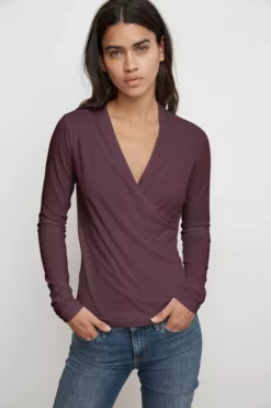 Velvet By Graham & Spencer Womens MERI WRAP FRONT FITTED TOP