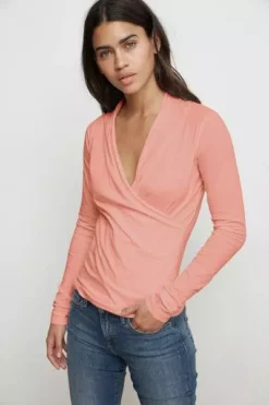 Velvet By Graham & Spencer Womens MERI WRAP FRONT FITTED TOP