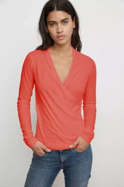 Velvet By Graham & Spencer Womens MERI WRAP FRONT FITTED TOP