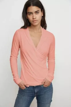 Velvet By Graham & Spencer Womens MERI WRAP FRONT FITTED TOP