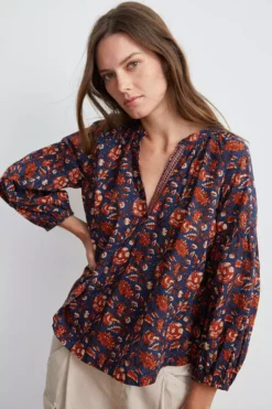 Velvet By Graham & Spencer NOAH HALF PLACKET BLOUSE
