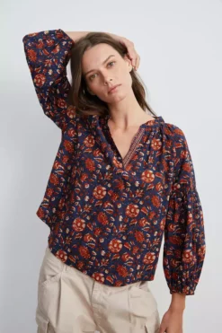Velvet By Graham & Spencer NOAH HALF PLACKET BLOUSE