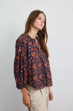 Velvet By Graham & Spencer NOAH HALF PLACKET BLOUSE