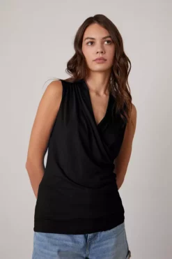 Velvet By Graham & Spencer Womens ADELISE GAUZY WHISPER FITTED WRAP TANK