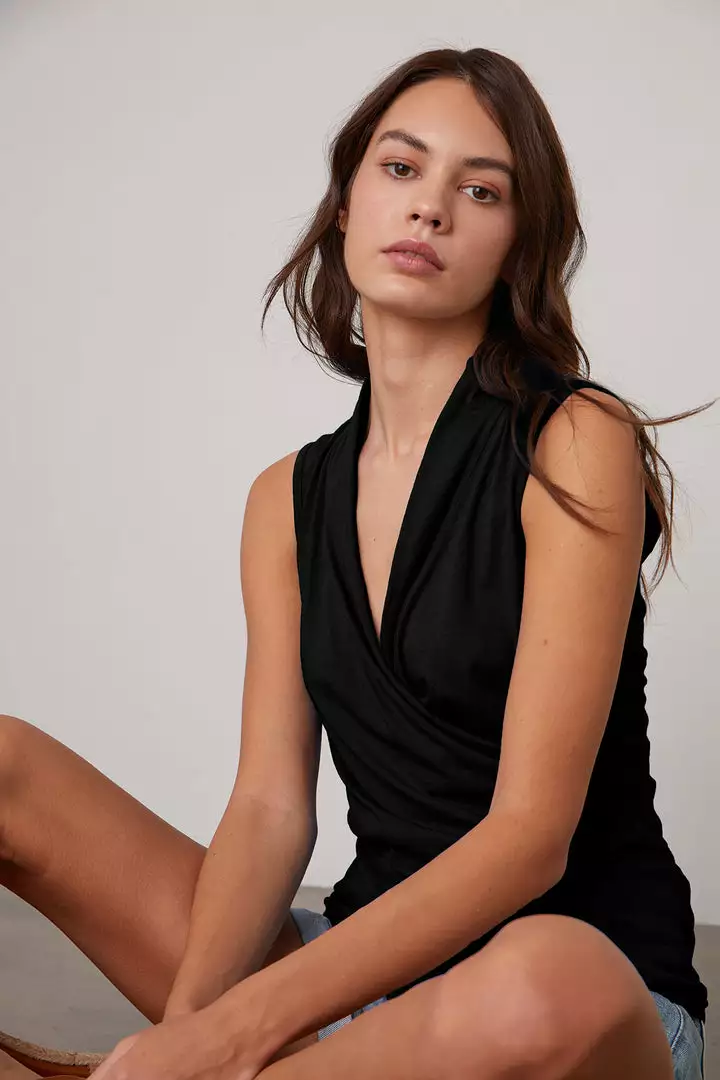 Velvet By Graham & Spencer Womens ADELISE GAUZY WHISPER FITTED WRAP TANK 6 Velvet By Graham & Spencer Womens ADELISE GAUZY WHISPER FITTED WRAP TANK