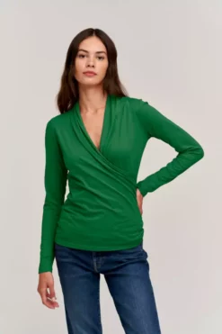 Velvet By Graham & Spencer MERI WRAP FRONT FITTED TOP Womens