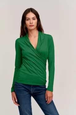 Velvet By Graham & Spencer MERI WRAP FRONT FITTED TOP Womens