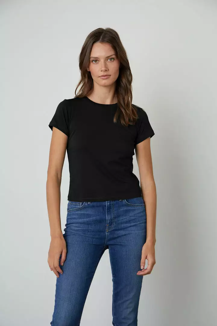 Velvet By Graham & Spencer NINA CROPPED CREW NECK TEE Womens 17 Velvet By Graham & Spencer NINA CROPPED CREW NECK TEE Womens