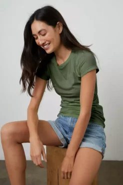 Velvet By Graham & Spencer JEMMA GAUZY WHISPER FITTED CREW NECK TEE