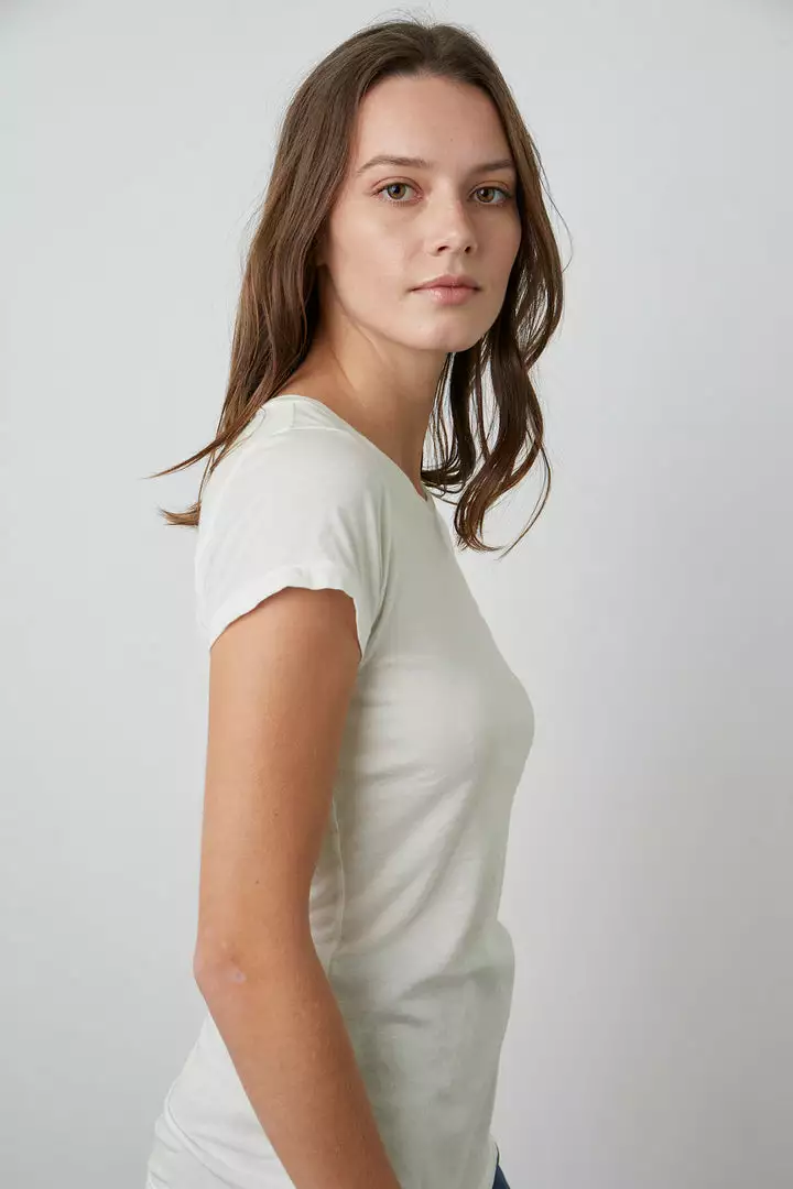 Velvet By Graham & Spencer Womens JEMMA GAUZY WHISPER FITTED CREW NECK TEE 25 Velvet By Graham & Spencer Womens JEMMA GAUZY WHISPER FITTED CREW NECK TEE