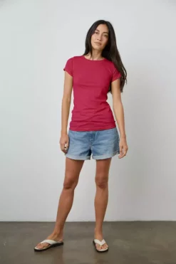 Velvet By Graham & Spencer JEMMA GAUZY WHISPER FITTED CREW NECK TEE