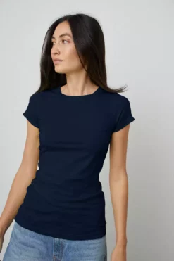 Velvet By Graham & Spencer Womens JEMMA GAUZY WHISPER FITTED CREW NECK TEE 35 Velvet By Graham & Spencer Womens JEMMA GAUZY WHISPER FITTED CREW NECK TEE