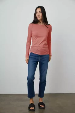 Velvet By Graham & Spencer ZOFINA GAUZY WHISPER FITTED CREW NECK TEE