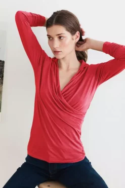 Velvet By Graham & Spencer MERI WRAP FRONT FITTED TOP Womens