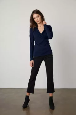 Velvet By Graham & Spencer MERI WRAP FRONT FITTED TOP Womens
