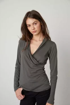 Velvet By Graham & Spencer MERI WRAP FRONT FITTED TOP