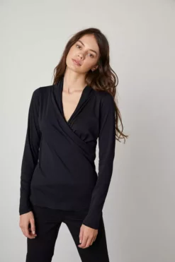 Velvet By Graham & Spencer MERI WRAP FRONT FITTED TOP Womens