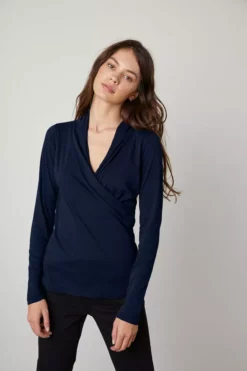 Velvet By Graham & Spencer MERI WRAP FRONT FITTED TOP Womens