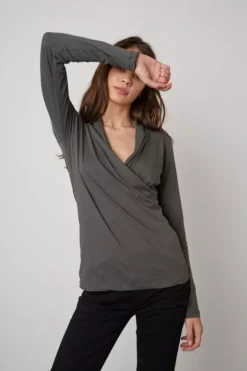 Velvet By Graham & Spencer MERI WRAP FRONT FITTED TOP