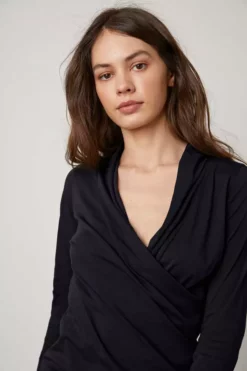 Velvet By Graham & Spencer MERI WRAP FRONT FITTED TOP Womens
