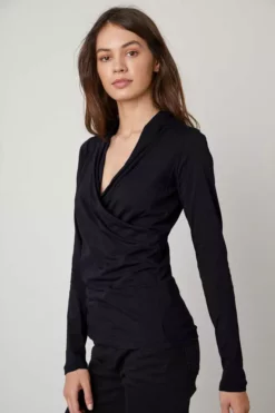 Velvet By Graham & Spencer MERI WRAP FRONT FITTED TOP Womens