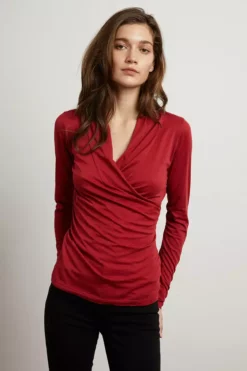 Velvet By Graham & Spencer MERI WRAP FRONT FITTED TOP Womens