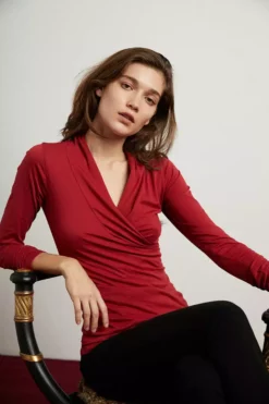 Velvet By Graham & Spencer MERI WRAP FRONT FITTED TOP Womens