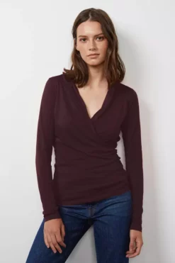 Velvet By Graham & Spencer MERI WRAP FRONT FITTED TOP Womens