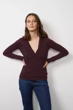 Velvet By Graham & Spencer MERI WRAP FRONT FITTED TOP Womens