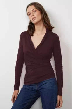 Velvet By Graham & Spencer MERI WRAP FRONT FITTED TOP Womens