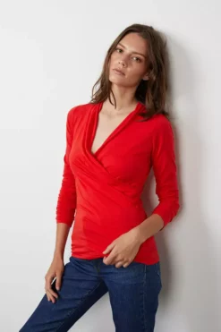 Velvet By Graham & Spencer MERI WRAP FRONT FITTED TOP Womens