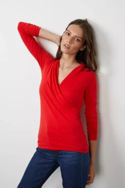Velvet By Graham & Spencer MERI WRAP FRONT FITTED TOP Womens