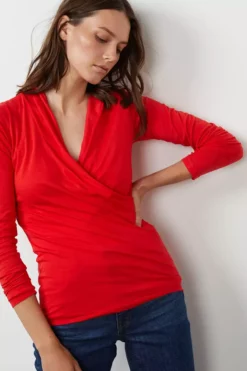 Velvet By Graham & Spencer MERI WRAP FRONT FITTED TOP Womens