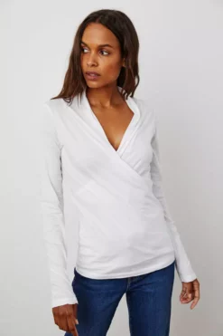 Velvet By Graham & Spencer MERI WRAP FRONT FITTED TOP Womens