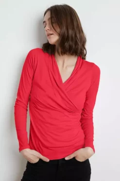 Velvet By Graham & Spencer MERI WRAP FRONT FITTED TOP Womens