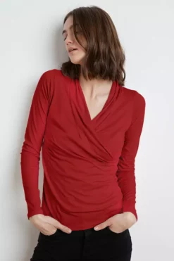 Velvet By Graham & Spencer Womens MERI WRAP FRONT FITTED TOP