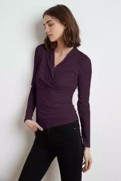 Velvet By Graham & Spencer Womens MERI WRAP FRONT FITTED TOP