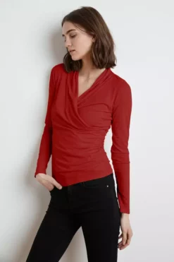 Velvet By Graham & Spencer Womens MERI WRAP FRONT FITTED TOP