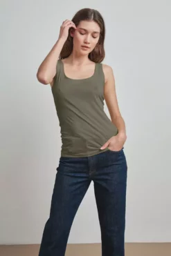 Velvet By Graham & Spencer MOSSY GAUZY WHISPER FITTED TANK Womens