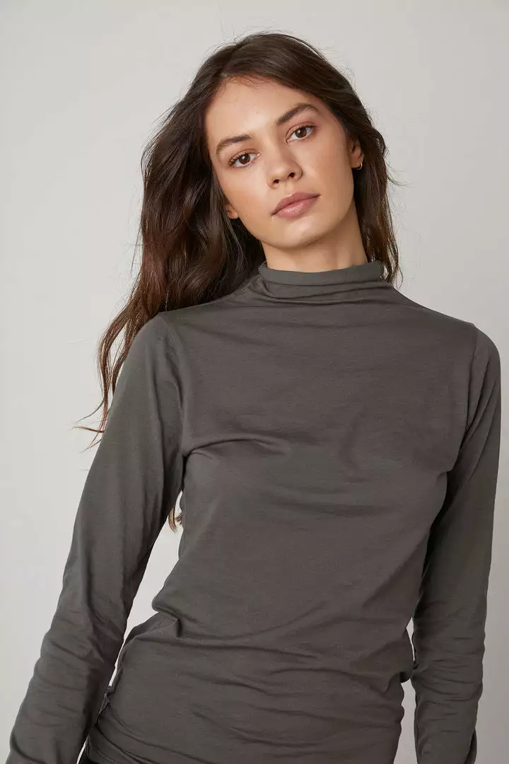 Velvet By Graham & Spencer TALISIA GAUZY WHISPER FITTED MOCK NECK TEE 1 Velvet By Graham & Spencer TALISIA GAUZY WHISPER FITTED MOCK NECK TEE