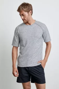 Velvet By Graham & Spencer CYRANO HACCI BEACH STRIPE RAW EDGE RAGLAN TEE Mens