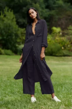 Velvet By Graham & Spencer Womens JORA LINEN BUTTON-UP DRESS