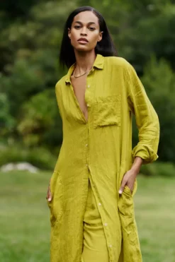 Velvet By Graham & Spencer Womens JORA LINEN BUTTON-UP DRESS