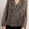 Velvet By Graham & Spencer PEYTON LEOPARD LUREX LONG SLEEVE BLOUSE Womens