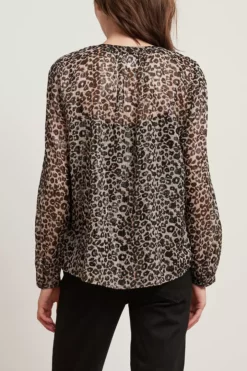 Velvet By Graham & Spencer PEYTON LEOPARD LUREX LONG SLEEVE BLOUSE Womens